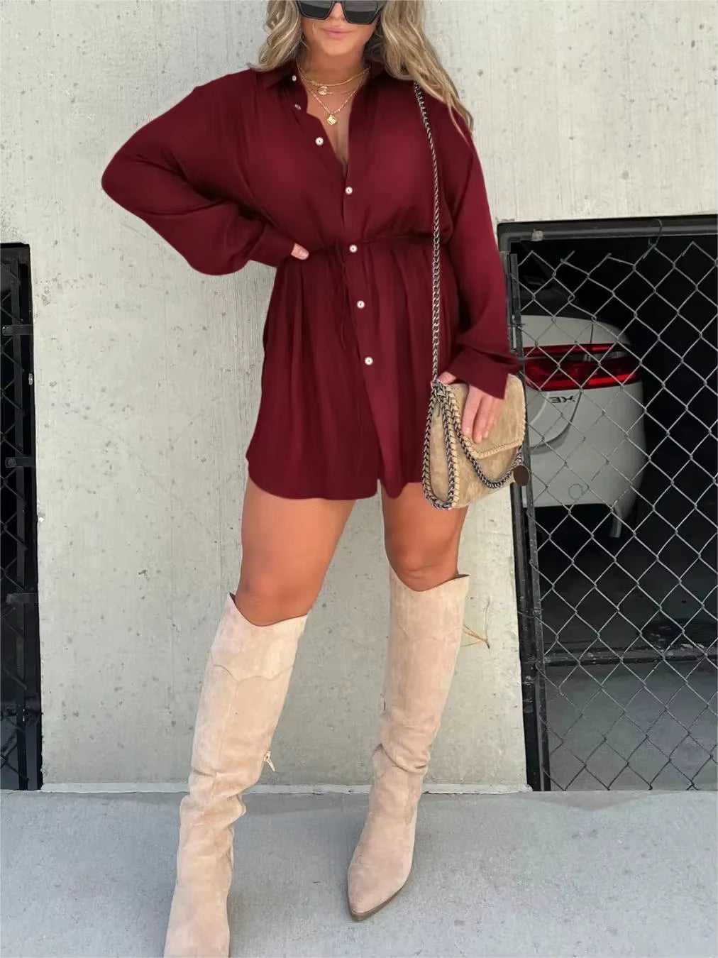 Chic & Trendy Lace-Up Waist Long Sleeve Jumpsuit for Women - Perfect for Spring & Summer Vibes!