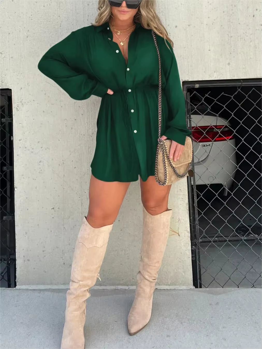 Chic & Trendy Lace-Up Waist Long Sleeve Jumpsuit for Women - Perfect for Spring & Summer Vibes!